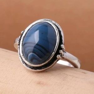 NWT. Modern Style Silver Ring with Beautiful Blue & Black Stone!